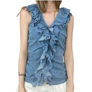 Women's 8 Boston Proper Chambray Ruffle Sleeveless Blouse